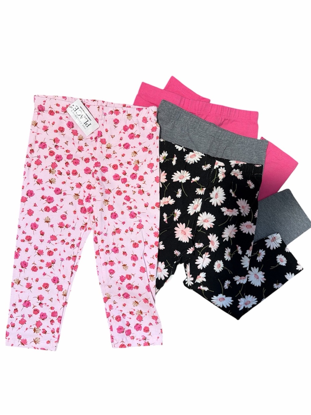 The Children's Place Pink Floral & Black Daisy 4 pc Capri Leggings Set